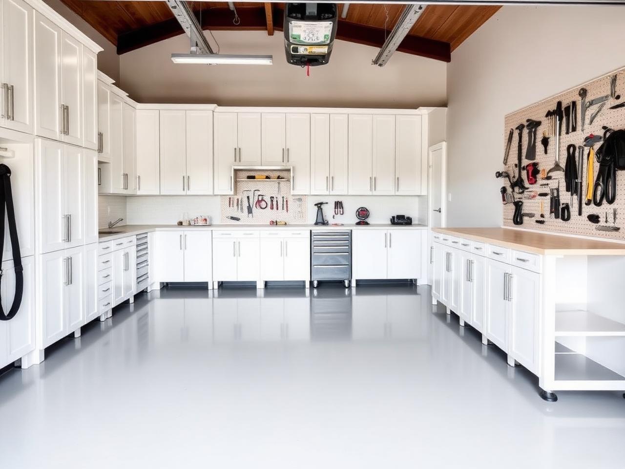 Concept rendering: white garage cabinetry