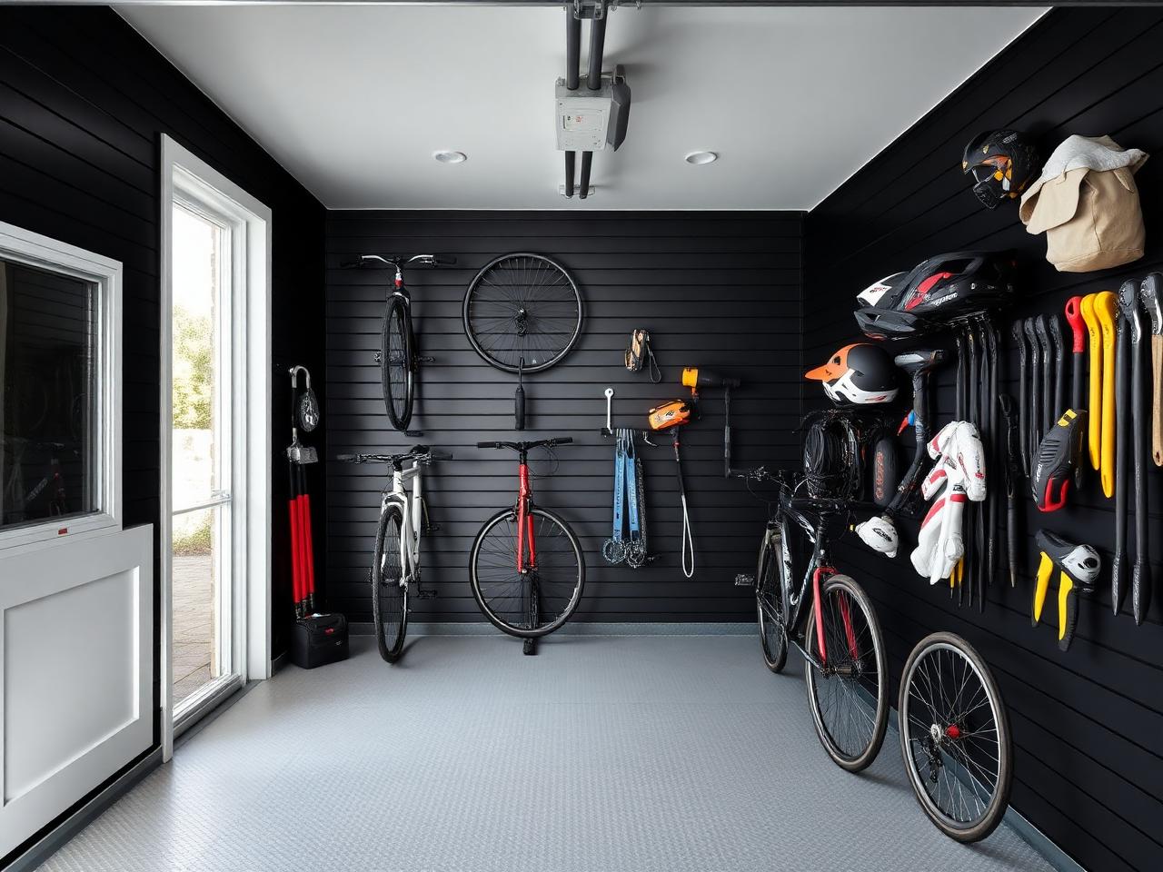Concept rendering: black slatwall storage